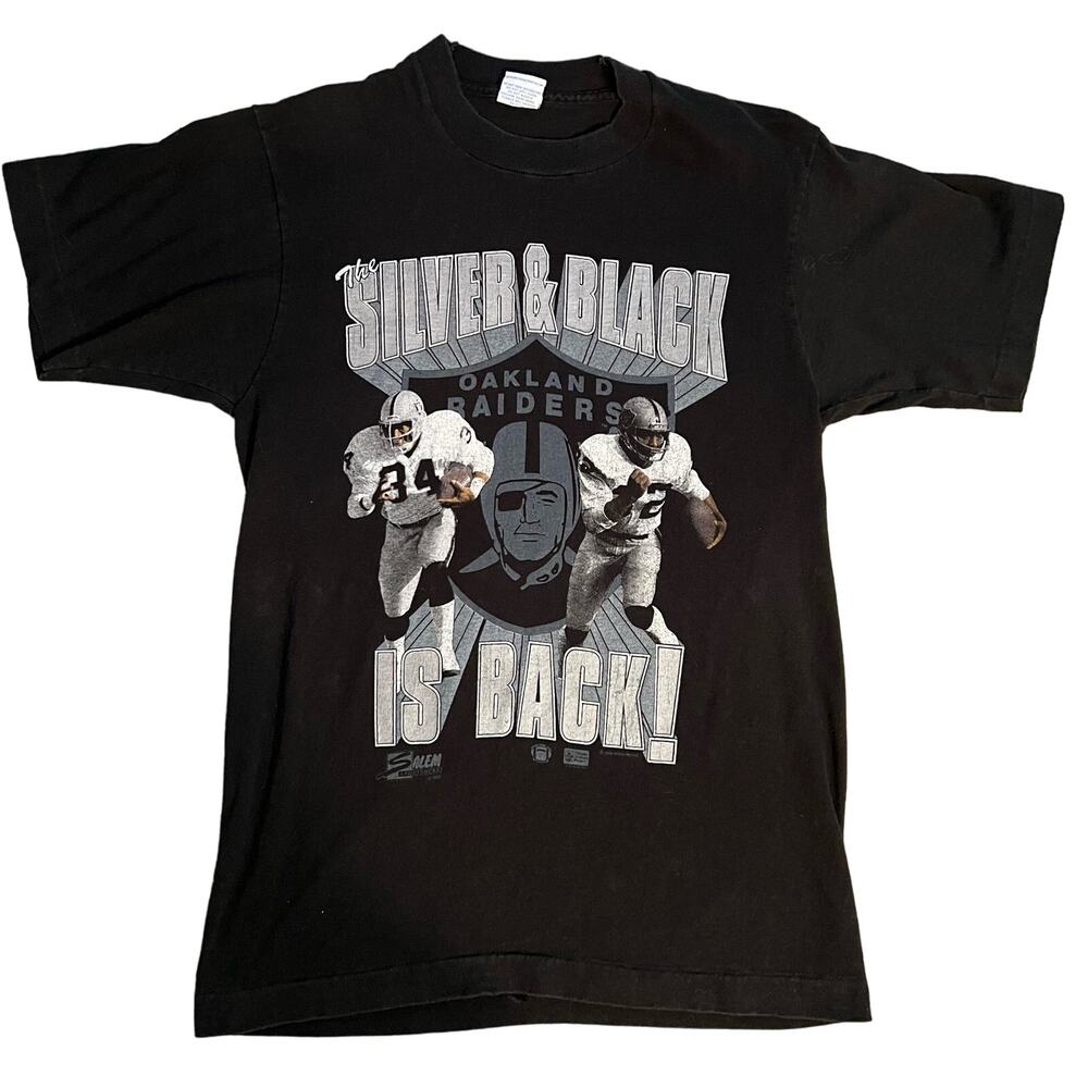 Vintage single stitch Oakland Raiders silver and black graphic T shirt Salemz M